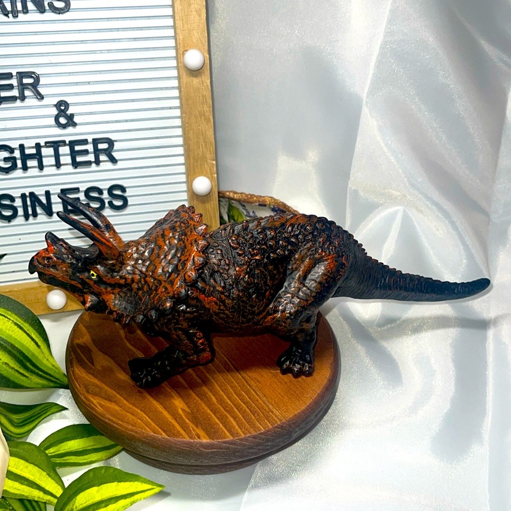 Triceratops Green Brown Dinosaur Figure 6" long.